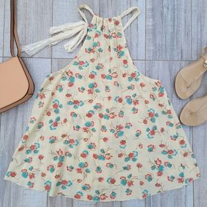 Free People Trapeze Flowy Shirt Yellow Pink Blue Floral Small